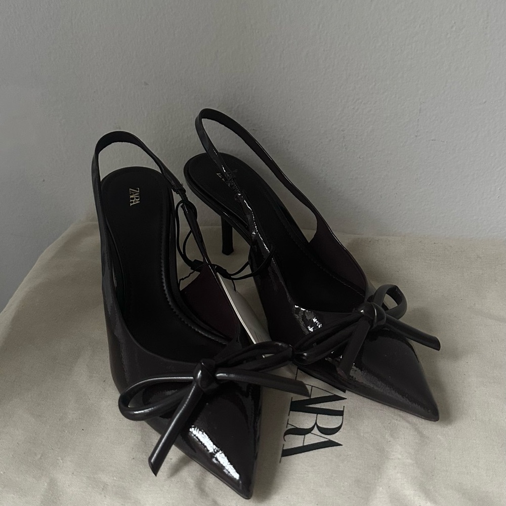 Zara Dark Burgundy Slingback Heels with Bow